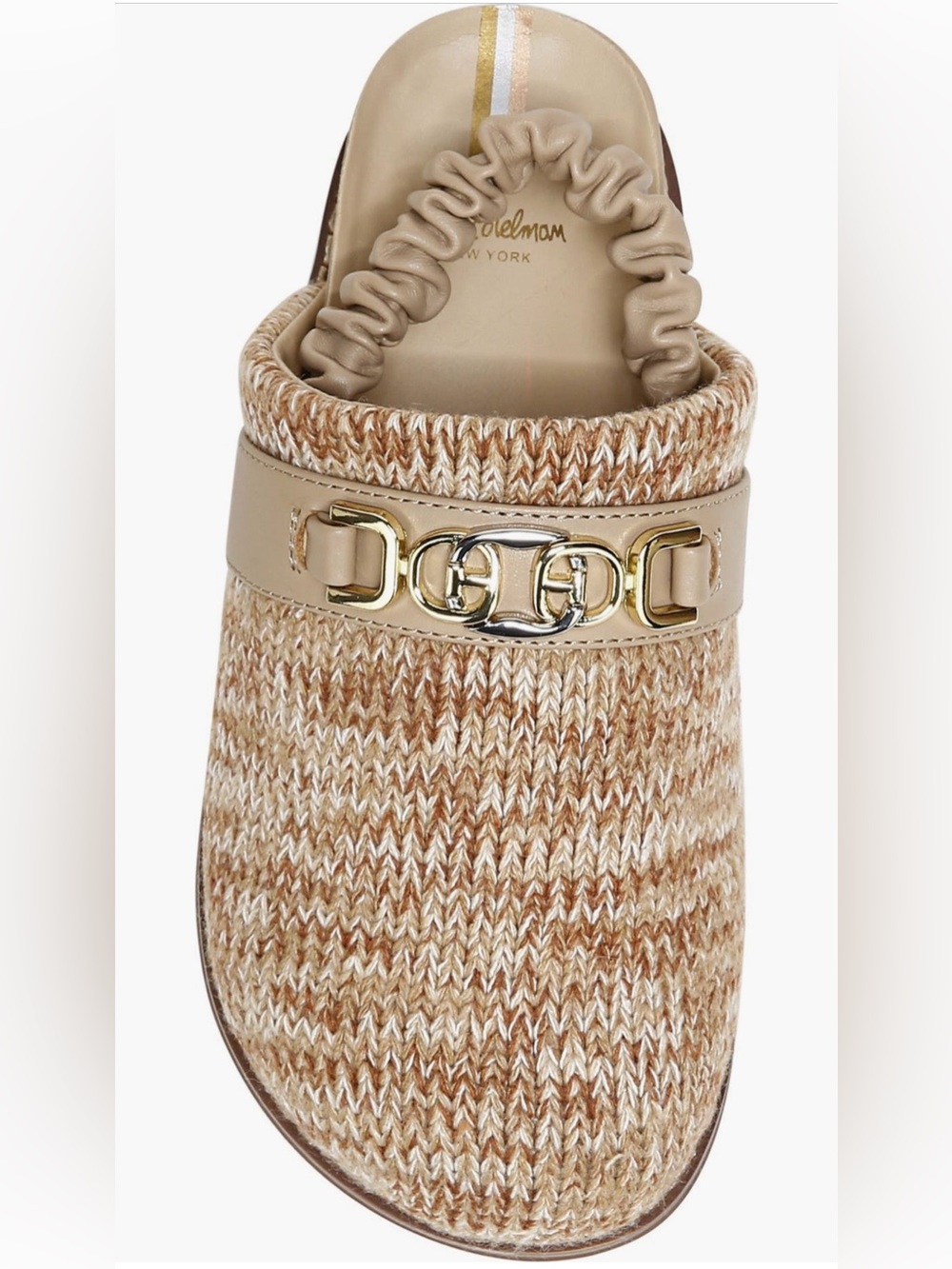Sam Edelman Knit Backless Clog in Beige and Cream with Gold Accent
